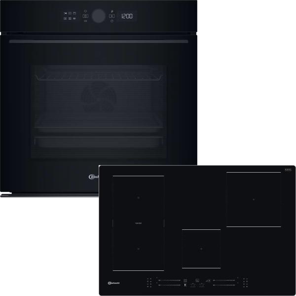 Bauknecht BAKO PYRO 77 - Set aus Backofen mit Gentle Steam, AirFry & Pyrolyse  BBI5S8PM1SK, AirFryBackblech & Induktionskochfeld BS 2677F CPAL, 77 cm